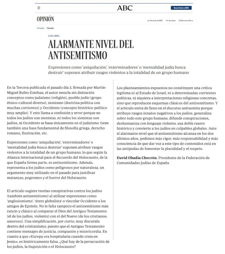 Carta de la FCJE publicada por ABC