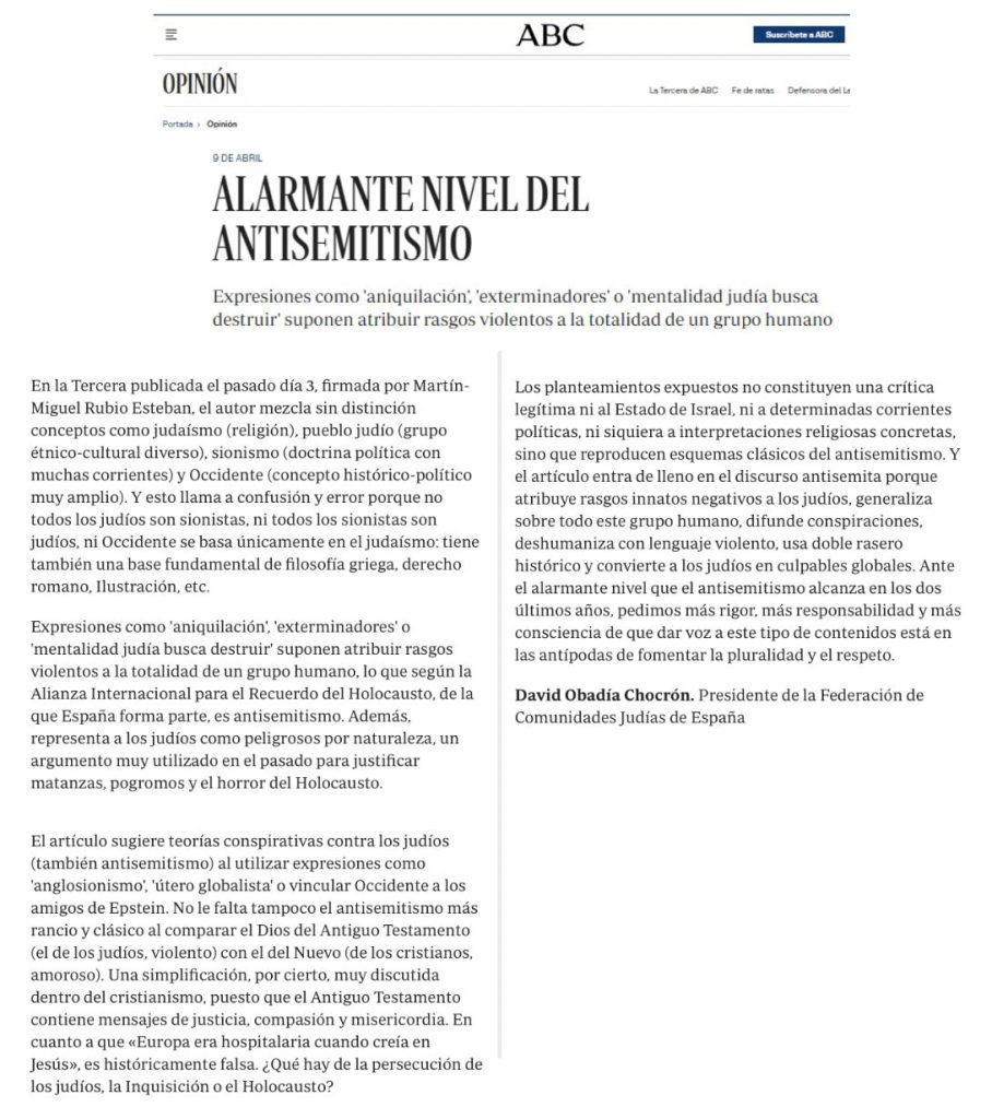 Carta de la FCJE publicada por ABC